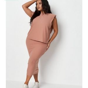 Missguided Mauve/ Ribbed Midi Skirt Set
